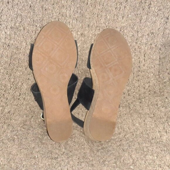 UGG-Elena II-Black Leather Platform Wedge Sandal Cork-Size 9-Excellent - Picture 8 of 8